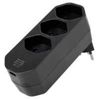 STEFFEN Mehrfachstecker 3 x T13, drehbar 320°, Schwarz - Detailfarbe: Schwarz - Schalter: Nein - Steckdosenanzahl: 4 - Ausstattung: 1x USB-C - Kinderschutz: Nein