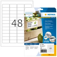 HERMA Universal-Etiketten Power 10902 45.7 x 21.2 mm - Klebehaftung: Stark haftend - Drucker Kompatibilität: Inkjet - Laser - Anzahl Blatt: 25 × - Papierformat: A4 - Anzahl Etiketten: 1200 - Etikettengrösse: 45.7 x 21.2 mm
