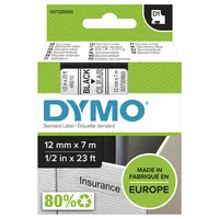 D1-TAPE 12MM X 7M BLACK ON TRANSPARENT