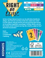 Kosmos Kartenspiel Right on time - Sprache: Deutsch - Kategorie: Kartenspiel - Altersempfehlung ab: 10 Jahren - Spieldauer: 20 min - Min. Anzahl Spieler: 3 - Max. Anzahl Spieler: 5
