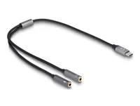 DeLOCK Headset Adapter USB Type-C male DAC 24 Bit / 96 kHz Hi-Res to 2 x 3.5 mm 3 pin Stereo jack female