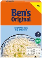 Ben's Original Reis Basmati 1 kg - Produkttyp: Basmati - Nährwertangabe pro: 100 g - Energiegehalt (in kj): 572 KJ - Energiegehalt (in kcal): 135 Kcal - Fett: 0.4 g - Gesättigte Fettsäuren: 0.1 g