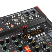 Vonyx Mischpult VM-KG10 - Bauform: Pultform - Stereoeingänge: 1 - Digitale Schnittstelle: USB - Mic-/Linekanäle: 10 - Auxwege: 1 - Powermixer: Nein