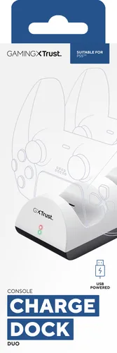 Trust Ladestation GXT 254 Zweifach-Ladedock für PS5 - Plattform: PlayStation 5 - Schnittstellen: USB Typ C - Detailfarbe: Weiss