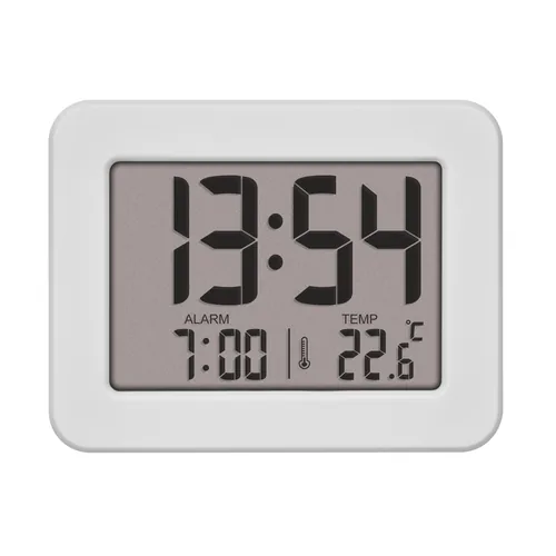 TFA Dostmann Digitalwecker Weiss - Funktionen: Alarm - Weckfunktion - Ausstattung: Zeit - Innentemperatur - Datum - Displaytyp: LCD - Detailfarbe: Weiss - Funksignal: Nein - Betriebsart: Batteriebetrieb