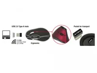 Delock Ergonomische Maus 12528 USB  kabellos - Maus-Typ: Ergonomisch - Maus Features: Daumentaste - Scrollrad - Bedienungsseite: Rechtshänder - Detailfarbe: Weinrot - Schwarz - Verbindungsart: Kabellos - Schnittstelle: USB-A