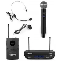 Vonyx WM82C Set - Wandlerprinzip: Keine Angabe - Bauweise: Ansteckmikrofon - Headset - Hand-/Stativmikrofon - Richtcharakteristik: Keine - Anschlüsse: XLR - 6.3 mm Klinke - Signalverarbeitung: Digital - Betriebsart: Netzbetrieb