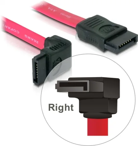 Delock SATA2-Kabel rot, gewinkelt, 50 cm - Datenanschluss Seite A: SATA - Datenanschluss Seite B: SATA - Anzahl Ausgänge: 1 × - Winkelstecker: Einseitig gewinkelt - Kabellänge: 50 cm