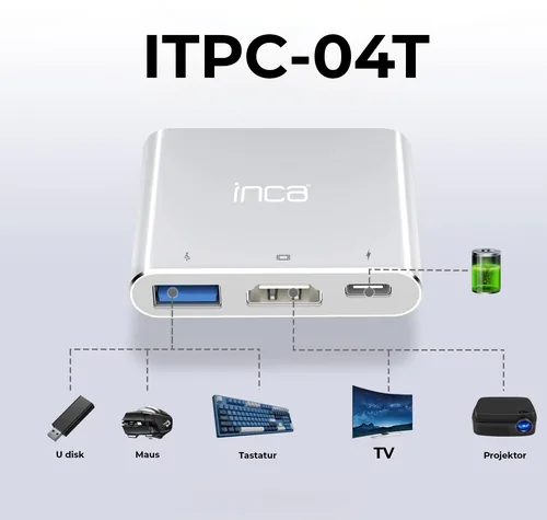 Inca ITPC-04T interface hub USB Type-C 5000 Mbit/s Silver, White