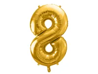 Partydeco Folienballon Zahl 8 gross 86 cm, gold, 1 Stück - Packungsgrösse: 1 Stück - Grösse: 86 cm - Motiv: Zahlen - Produkttyp: Folienballon - Material: Folie - Detailfarbe: Gold