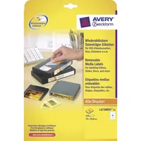 Avery Zweckform Disketten-Etiketten L4738REV-25 70 x 50.8 mm - Klebehaftung: Ablösbar - Drucker Kompatibilität: Laser - Inkjet - Anzahl Blatt: 25 × - Papierformat: A4 - Anzahl Etiketten: 250 - Etikettengrösse: 70 x 50.8 mm