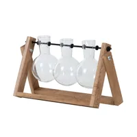 Esschert Design Stecklingsvase L 25.5 cm, Braun/Transparent - Assortiert: Nein - Höhe: 14.5 cm - Detailfarbe: Transparent - Braun - Detailmaterial: Glas - Eisen - Holz - Grundmaterial: Holz - Glas - Metall