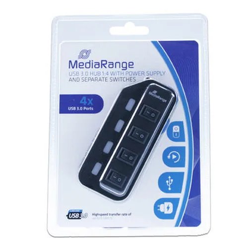 MediaRange USB-HUB 4-Port USB 3.0 extern schwarz