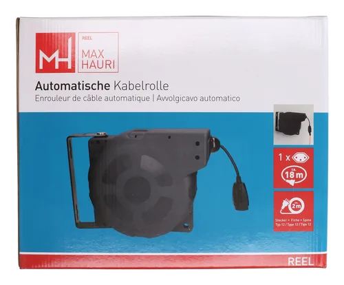 Max Hauri Kabelrolle 20 m, Schwarz - Schutzklasse: IP20 - Detailfarbe: Schwarz - Kinderschutz: Keine Angaben - Aussenanwendung: Keine Angaben - Steckertyp Ausgang: T13 - Material: Kunststoff