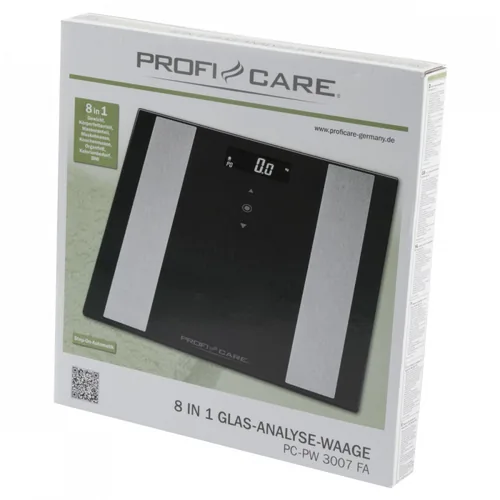 Profi Care Körperanalysewaage PC-PW 3007 Schwarz - Displaytyp: LCD - Personenwaage Funktionen: BMI Messung - Fettanteil - Gewicht - Kalorien - Knochenmasse - Muskelmasse - Wassergehalt - App kompatibel: Nein - Farbe: Schwarz - Produkttyp: Analysewaage