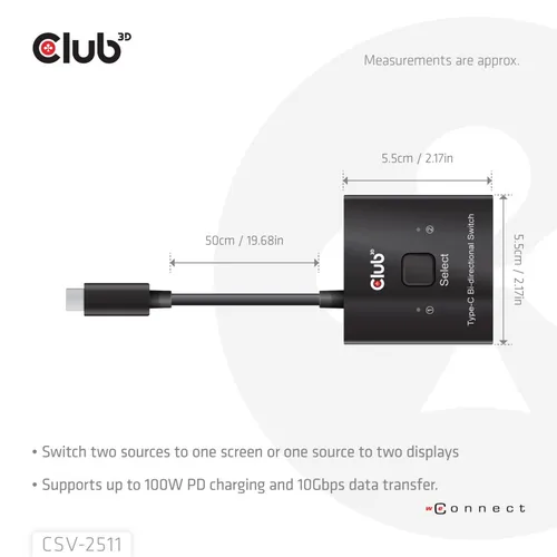 CLUB3D CSV-2511 répartiteur vidéo USB Type-C 2x DisplayPort