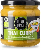 Little Lunch Thai Curry Bio 350 ml - Produkttyp: Gemüse- & Pilzsuppe - Nährwertangabe pro: 100 ml - Energiegehalt (in kj): 343 KJ - Energiegehalt (in kcal): 82 Kcal - Fett: 3.8 g - Gesättigte Fettsäuren: 2 g