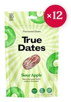 True Gum True Dates – Saurer Apfel 100g - Produkttyp: Datteln - Nährwertangabe pro: 100 g - Energiegehalt (in kj): 1411 KJ - Energiegehalt (in kcal): 333 Kcal - Fett: 2.9 g - Davon gesättigte Fettsäuren: 2.5 g