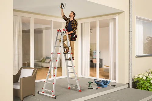 Hailo Teleskopleiter 4 x 4 Sprossen - Höhe: 365 cm - Belastbarkeit: 150 kg - Produkttyp: Anlegeleiter - Anzahl Stufen: 16 ×