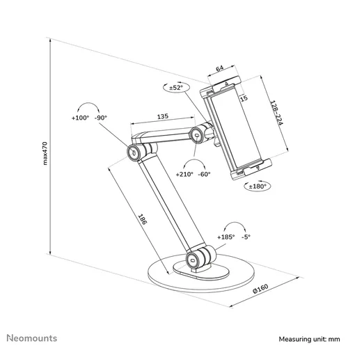 NEOMOUNTS Standfuss DS15-550BL1 - Eigenschaften: Neigbar - Drehbar - Schwenkbar - Bildschirmdiagonale: 12.9  - Detailfarbe: Schwarz - Tablet Kompatibilität: Universal