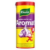 Knorr Gewürz Aromat Knoblauch Streuwürze 90 g - Produkttyp: Gewürzmischungen - Ernährungsweise: Vegetarisch - Vegan - Produktionsland: Schweiz - Zertifikate: Keine Zertifizierung - Packungsgrösse: 90 g - Fairtrade: Nein