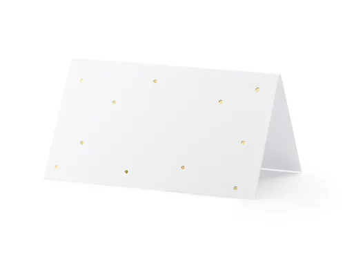 Partydeco Tischkarte Punkte 9.5 x 5.5 cm, 10 Stück, Weiss/Gold - Papierformat: 9.5 x 5.5 cm - Motiv: Hochzeit - Verpackungseinheit: 10 Stück - Detailfarbe: Gold - Weiss - Inkl. Couvert: Nein