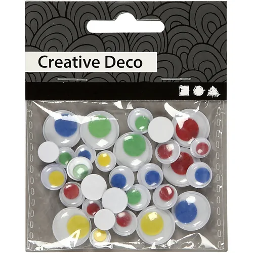 Creativ Company Wackelaugen  30 Stück, 8 + 10 + 14 mm - Selbstklebend: Nein - Verpackungseinheit: 30 Stück - Detailfarbe: Gelb - Grün - Rot - Produkttyp Kleinteile: Wackelaugen