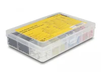 Delock Schrumpfschlauch 308-teilig Sortimentsbox, Mehrfarbig - Detailfarbe: Blau - Gelb - Rot - Transparent - Durchmesser: 2 mm - 4 mm - 6 mm - 8 mm - 13 mm - 18 mm - Länge: 0.05 m - 0.08 m - Material: Polyolefin
