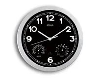 Maul Wanduhr MAULdrive Ø 30 cm Schwarz/Silber - Form: Rund - Detailfarbe: Silber - Schwarz - Uhrtyp: Analog - Funksignal: Ja - Funktionen: Hygrometer - Zeit - Thermometer - Funksignalempfang - Detailmaterial: Aluminium - Kunststoff
