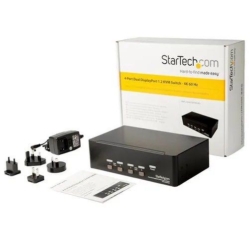 STARTECH.COM 4 Port Dual DisplayPort KVM Switch - DisplayPort 1.2 KVM - 4K 60Hz - DisplayPort Switch - USB KVM Switch