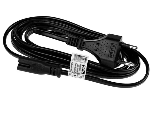 FURBER.power Netzkabel C7-T26 3.0 m Schwarz - Anzahl Leiter: 2 - Detailfarbe: Schwarz - Kinderschutz: Ja - Steckereigenschaften: Angespritzt - Steckertyp Ausgang: C7 - Leiterquerschnitt: 0.75 mm²