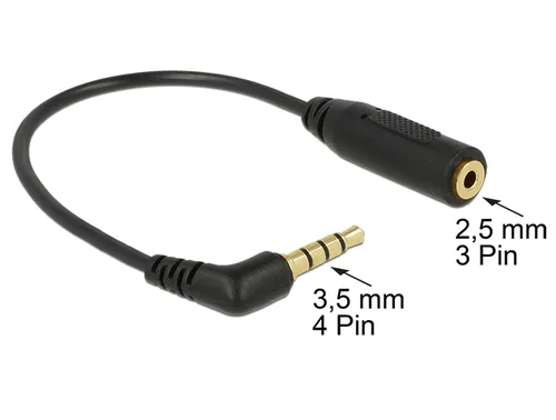 Delock Audiokabel Klinkenstecker 3,5 mm 4 Pin gewinkelt > Klinkenbuchse 2,5 mm 3 Pin
