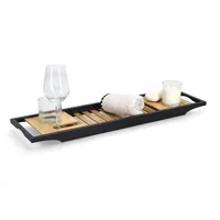 Zeller Present Badewannenablage 70 x 20x 3.5 cm, Nature/Schwarz - Befestigung: Keine - Detailfarbe: Nature - Schwarz - Wandmontage: Nein - Utensilienhalter Typ: Badewannenablage - Detailmaterial: Mitteldichte Holzfaserplatte (MDF) - Bambus - Grundmaterial