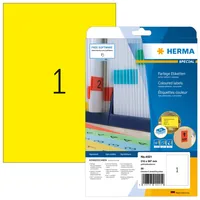 HERMA Universal-Etiketten A4 Ablösbar 210 x 297 mm Gelb, 20 Blatt - Klebehaftung: Ablösbar - Drucker Kompatibilität: Inkjet - Laser - Anzahl Blatt: 20 × - Papierformat: A4 - Anzahl Etiketten: 20 - Etikettengrösse: 210 x 297 mm