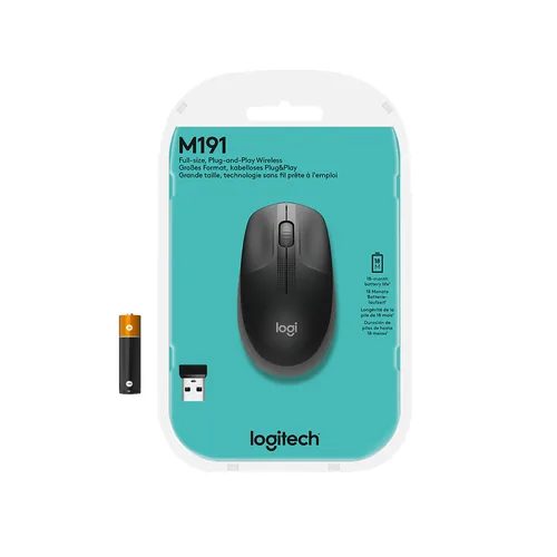 Logitech Mouse M190 Wireless FULL-SIZE grey für mittelgroße bis große Hände