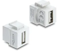 Delock Keystone-Modul Mini Kupplung USB 2.0 Typ-A zu USB – A Buchse - Modultyp: USB - Anschluss Front: Buchse USB A - Anschluss Rück: Buchse USB A - Medientyp: USB - Schirmung: Nein - Detailfarbe: Weiss