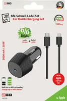 2GO KFZ-Ladegerät 3000mA USB-C inkl. Kabel USB-C Lightn. sw