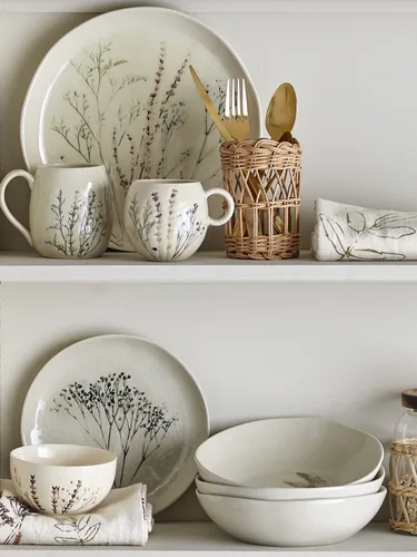 Bloomingville Speise-Service Bea 12-teilig, Nature - Material: Steingut - Teller Typ: Speise-Service - Detailfarbe: Nature - Form: Rund