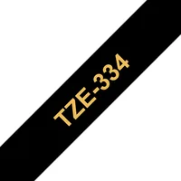 TZE-334 LAMINATED TAPE 12MM 8M GOLD ON BLACK
