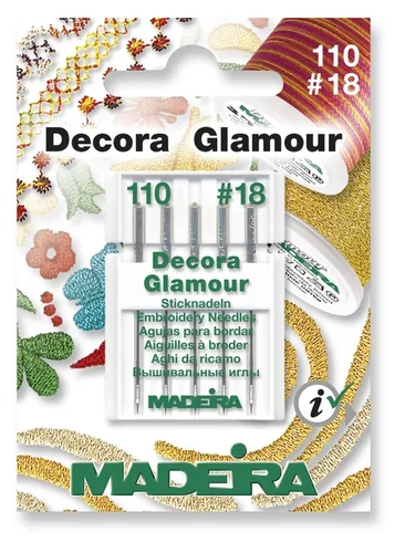 Madeira Maschinennadel Glamour Decora 110/18 5 Stück - Verpackungseinheit: 5 Stück - Detailfarbe: Silber - Produkttyp: Maschinennadeln