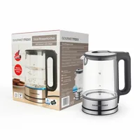 GOURMETmaxx Wasserkocher 1.7 l, Silber/Transparent - Detailfarbe: Silber - Transparent - Leistungsaufnahme Betrieb: 2200 W - Füllmenge: 1.7 l - Ausstattung: 360 Grad Sockel - Beleuchteter Ein-/Ausschalter - Deckelöffnung per Knopfdruck - Kabelaufwicklung 
