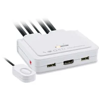 InLine KVM Switch - 2-fach - USB-C + HDMI zu HDMI - 4K - mit Audio - integr. Kabel