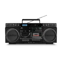 Medion Radio/CD-Player LIFE P66538 Retro-Boombox Schwarz - Radio Tuner: FM - DAB+ - Stromversorgung: Netzbetrieb - Akkubetrieb - Detailfarbe: Schwarz - Ausstattung: Lautstärkeregler - Micro-SD-Slot - Kassettendeck - Equalizer - Display - CD-Player - Typ: 