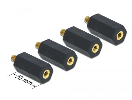 DeLOCK Standoff M4 x M3, hexagon, inside / outside, 20 mm black 4 pcs