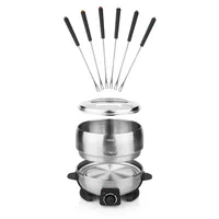 Princess Fondue-Set All-in-One 800 Watt 7 Teile, Schwarz/Silber - Anzahl Personen: 6 - Materialtyp: Metall - Material: Edelstahl - Betriebsart: Netzbetrieb - Kompatible Kochfelder: Netzbetrieb - nicht für Kochfelder - Detailfarbe: Silber - Schwarz