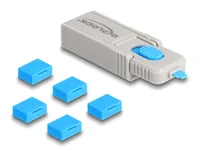 Delock USB Port Blocker Set Typ-A - Detailfarbe: Blau - Grau - USB Standard: Keiner - Winkelstecker: Nein - Steckertyp Seite B: keiner - Steckertyp Seite A: USB-A Buchse - USB-A Stecker - Besondere Eigenschaften: Portblocker - Schlüsselanhänger