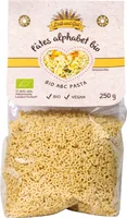 Leib und Gut Teigwaren ABC Pasta Bio 250 g - Produkttyp: Suppennudeln - Nährwertangabe pro: 100 g - Energiegehalt (in kj): 1516 KJ - Energiegehalt (in kcal): 357 Kcal - Fett: 1.5 g - Gesättigte Fettsäuren: 0.4 g