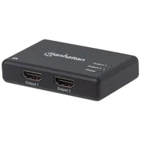 Manhattan HDMI Splitter 2-Port , 4K@30Hz, Displays output from x1 HDMI source to x2 HD displays (same output to both displays), AC Powered (cable 0.9m), Black, Three Year Warranty