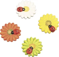 Knorr Prandell Streudeko 3 cm Blume Marienkäfer, 8 Stück - Motiv: Blume - Marienkäfer - Material: Holz - Detailfarbe: Weiss - Grün - Gelb - Rot