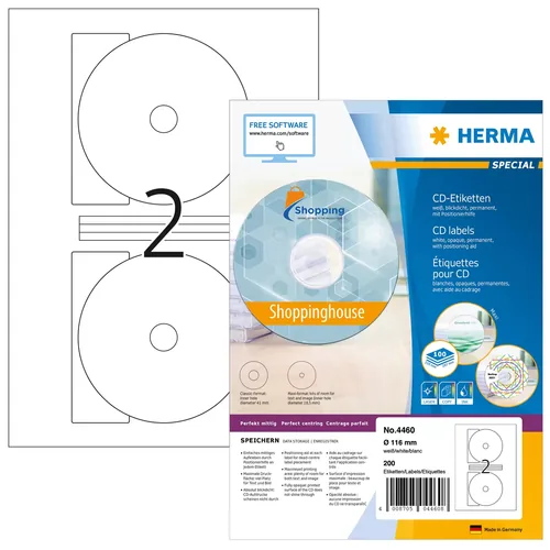 HERMA CD-Etik. Maxi A4 weiß 116 mm Papier opak 200 St.